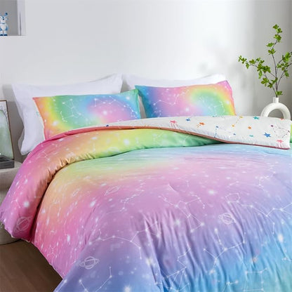 Holawakaka Tie Dye Constellation Print Rainbow Ombre Comforter Set Full Size Girls Boys Gradient Galaxy Bedding Sets Teens Boho Bed Set(Multi,Full)