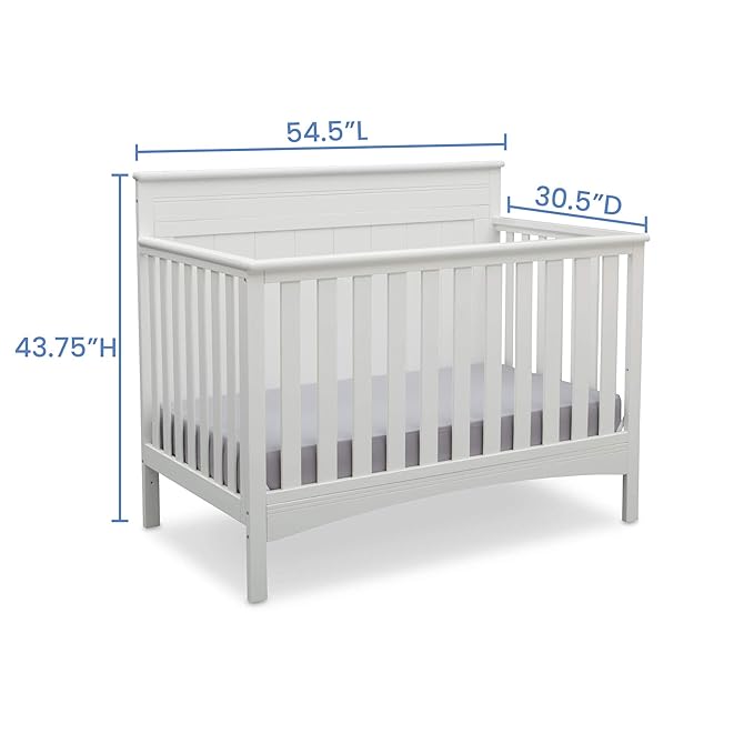 Delta Children Fancy 4-in-1 Crib, Bianca + Serta Perfect Slumber Dual Sided Recycled Fiber Core Crib and Toddler Mattress (Bundle)