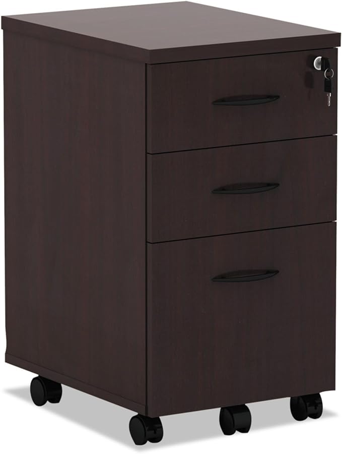 Alera ALEVA572816MY 15.88 in. x 20.5 in. x 28.38 in. Valencia Series 3-Drawer Mobile File Pedestal - Mahogany