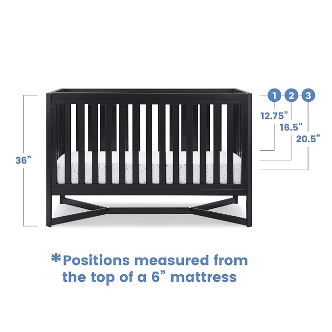 Delta Children Tribeca 4-in-1 Baby Convertible Crib + Simmons Kids Quiet Nights Crib and Toddler Mattress Made from Recycled Water Bottles/GREENGUARD Gold Certified [Bundle], Midnight Grey