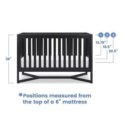 Delta Children Tribeca 4-in-1 Baby Convertible Crib + Simmons Kids Quiet Nights Crib and Toddler Mattress Made from Recycled Water Bottles/GREENGUARD Gold Certified [Bundle], Midnight Grey