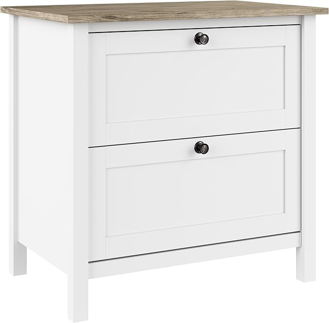 Bush Furniture Mayfield 2 Drawer Lateral File Cabinet in Pure White and Shiplap Gray