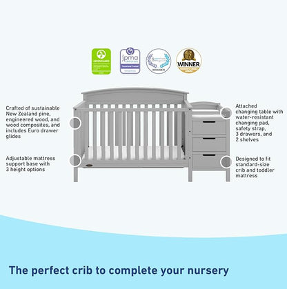 Graco Benton 5-in-1 Convertible Crib and Changer (Pebble Gray) – Crib and Changing Table Combo, Includes Water-Resistant Changing Pad, 3 Drawers, Converts to Toddler Bed, Daybed and Full-Size Bed