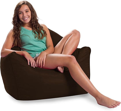 Posh Creations Structured Comfy Bean Bag Chair for Gaming, Reading, and Watching TV, Malibu Lounge, Microsuede - Chocolate