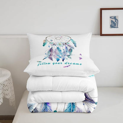 Dreamcatcher Comforter Set Boho Dream Catcher Bedding Set for Kids Boys Girls Teens Decor Indian Hippie Feather Print Comforter Native American Duvet Set 3Pcs Full Size