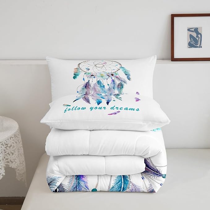 Dreamcatcher Comforter Set Boho Dream Catcher Bedding Set for Kids Boys Girls Teens Decor Indian Hippie Feather Print Comforter Native American Duvet Set 3Pcs Queen Size