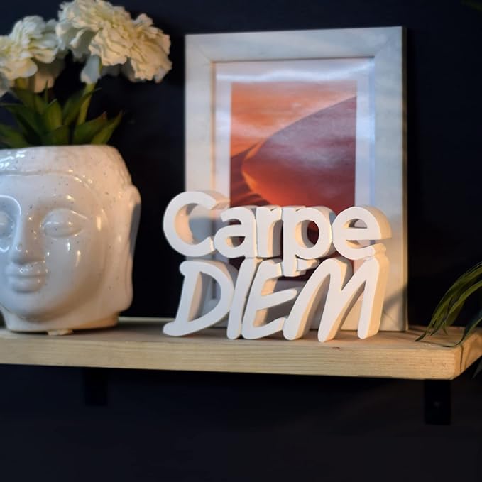 Carpe Diem White Showpiece Home Decor Items Living Room Decoration Items Center Table Décor Book Shelf Décor Birthday Gift Items (7 X 4.49 inch) Engineered Wood