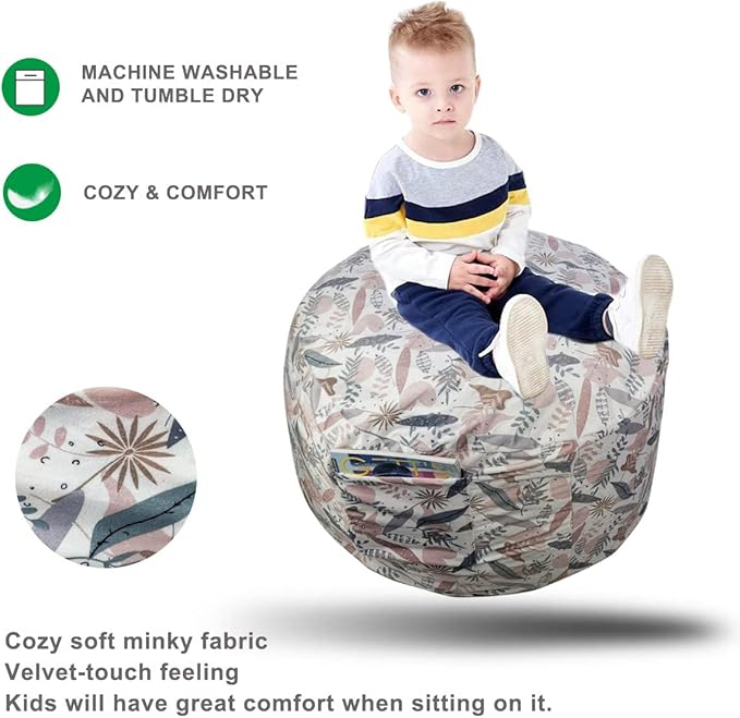 Bean Bag Chair COVER -(NO BEANS) for kids Teens, zipper opening, soft velvet, X-Large (34" leaves)