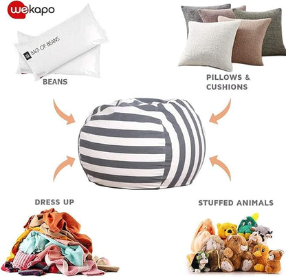 Wekapo Stuffed Animal Storage Bean Bag Chair Cover for Kids | Stuffable Zipper Beanbag for Organizing Children Plush Toys Large Premium Cotton Canvas (Gray, XX-Large)