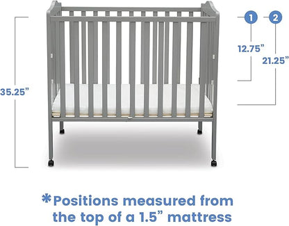 Delta Children Folding Portable Mini Baby Crib with 1.5-inch Mattress - Greenguard Gold Certified, Grey