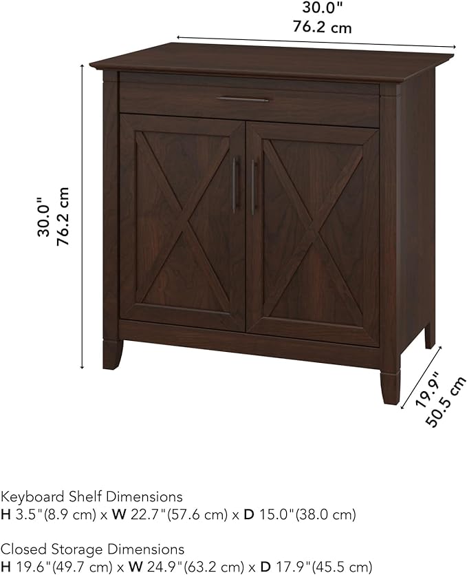 Bush Business Furniture Key West Secretary Desk with Keyboard Tray and Storage Cabinet, 30W x 20D, Bing Cherry