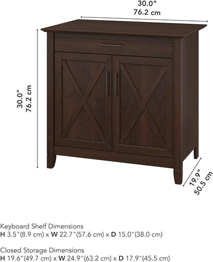 Bush Business Furniture Key West Secretary Desk with Keyboard Tray and Storage Cabinet, 30W x 20D, Bing Cherry
