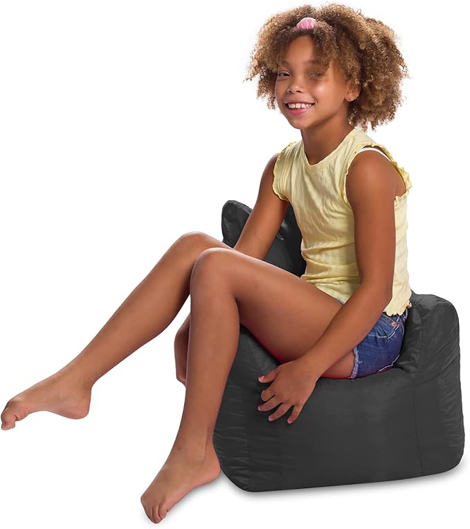 Posh Creations Structured Comfy Bean Bag Chair for Gaming, Reading, and Watching TV, Pasadena Chair, Microsuede - Charcoal Gray