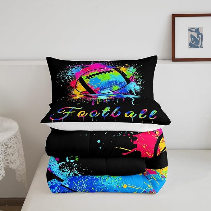 Feelyou Kids Football Comforter Set King Size Rugby Sports Game Bedding Set for Boys Girls Teens Bedroom Decor Tie Dye Comforter Women Men Soccer Player Duvet Set with 2 Pillow Case