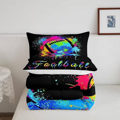 Feelyou Kids Football Comforter Set King Size Rugby Sports Game Bedding Set for Boys Girls Teens Bedroom Decor Tie Dye Comforter Women Men Soccer Player Duvet Set with 2 Pillow Case