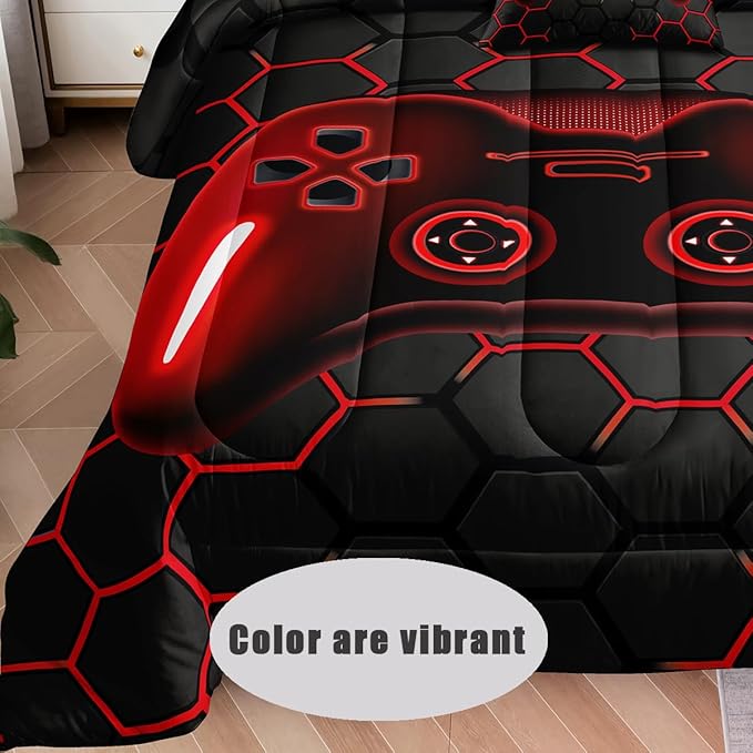 5 Pieces Bed in a Bag for Boys Bedding Sets Twin Size,Gamer Comforter Sets for Boys Kids, Gaming Comforter Set for Boys Room Decor with Flat Sheet,Fitted Sheet,Pillowcase,Cushion Cover