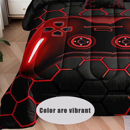 5 Pieces Bed in a Bag for Boys Bedding Sets Twin Size,Gamer Comforter Sets for Boys Kids, Gaming Comforter Set for Boys Room Decor with Flat Sheet,Fitted Sheet,Pillowcase,Cushion Cover