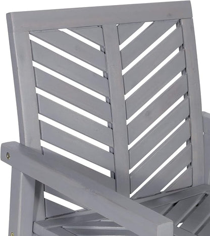 Walker Edison 2 Piece Outdoor Patio Chevron Wood Chair Set All Weather Backyard Conversation Garden Poolside Balcony, Set of 2, Grey