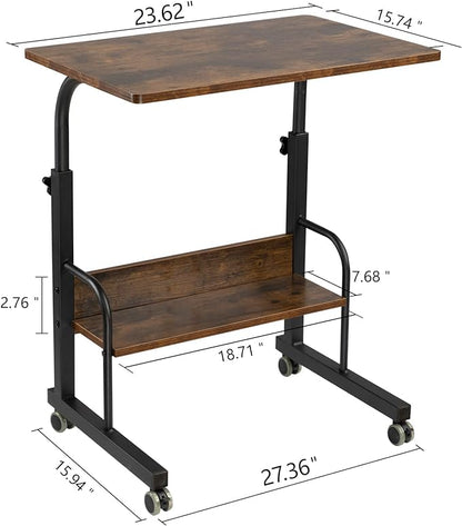 SIDUCAL Mobile Laptop Cart, Rolling Desk Adjustable Height, Rolling Computer Cart, Portable Laptop Desk, Small Adjustable Desk, Rolling Laptop Desk, Small Portable Desk with Wheels 23.6'' Rustic Brown