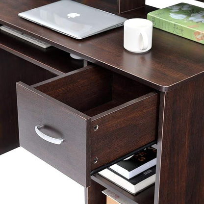 ROCKPOINT Axess Computer Keyboard Tray and Drawer Small Home Office Bedroom, Homework and School Studying Writing Desk for Student with Storage,Chocolate