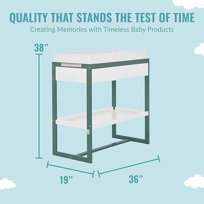 Arlo Changing Table in Jungle Green, Made of Solid New Zealand Pinewood, Non-Toxic Finish, Comes with Water Resistant Mattress Pad & Safety Strap