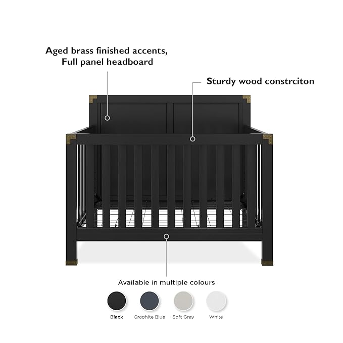 Baby Relax Miles 5-in-1 Convertible Crib, Solid Pine Wood, Black