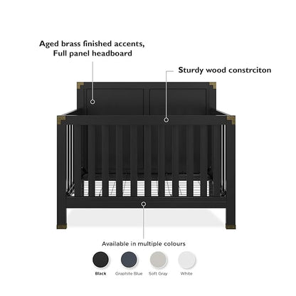 Baby Relax Miles 5-in-1 Convertible Crib, Solid Pine Wood, Black