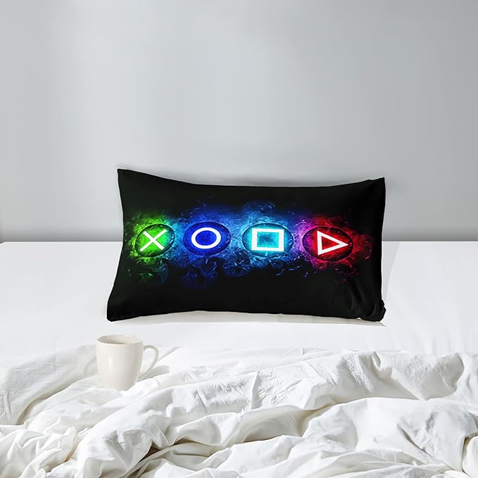 Gamer Comforter Sets for Boys, Twin Gaming Bedding Sets for Boys, Black Video Game Gamepad Twin Bed Sets for Boys Kids Bedroom Home Decor, 1 Comforter and 1 Pillowcase