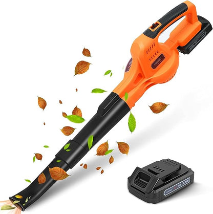 20V Cordless Leaf Blower with Battery and Charger, Leaf Blower Battery Operated, Rechargeable Electric Handheld Leaf Blower Variable Speed with 2 Tubes for Patio, Leaves Blowing-Orange