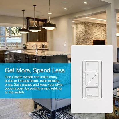 Lutron Caseta Original Smart Dimmer Switch (Lutron Smart Hub Required), for LED Lights, 150 Watt, Single-Pole/3-Way, No Neutral Required, PD-6WCL-BL, Black