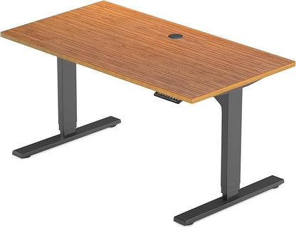 Standing desk bamboo, dual motor stand up desk adjustable height electric 48x30 - Bamboo Dark Gloss, Black Frame