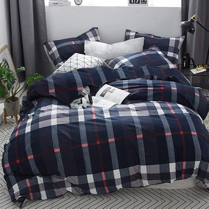 Navy Plaid Comforter Set Full Multicolor Checkered Bedding Quilt Set Navy Blue Tartan Grid Comforter Striped Blanket for Women Teens Adult Navy Checkered Plaid Comforter