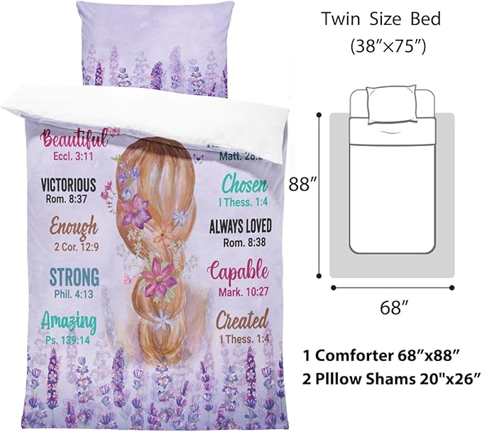 Girls Purple Comforter Sets Twin Size for Girls, Pretty Blonde Girls Love Purple Floral Quilt Bedding Sets for girls Bed in A Bag Comforter Set with 2 Pillowcases