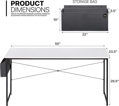 MoNiBloom Computer Desk 55 Inches with A Storage Bag, Student Laptop Writing Desks for Samll Space Home Office, White