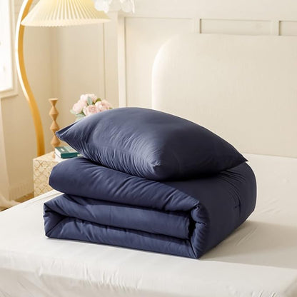 ROSGONIA Comforter Full Size for Boys Teen Girls Navy Blue, 3pcs (1 Blue Comforter & 2 Pillowcases), Lightweight Dorm Bedding Soft All Season Bed Set