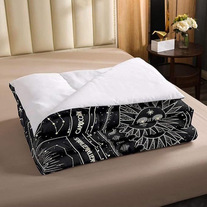 Erosebridal Bohemian Sun Moon Comforter Set, Constellation Down Comforter King Size, Starry Sky Quilted Duvet, Exotic Style Black Room Decor Duvet Insert,Super Soft Breathable Bedding Set
