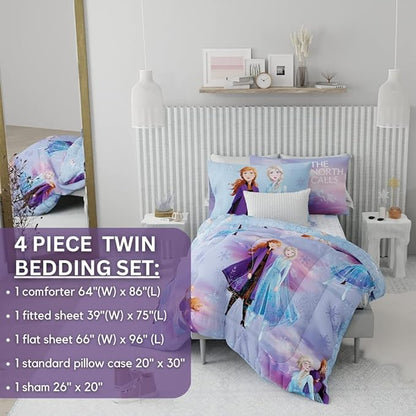 Disney Frozen 2 Kids Bedding Super Soft Comforter and Sheet Set with Sham, 5 Piece Twin Size, "Official" Disney Product By Franco