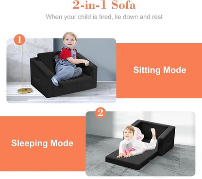 Extra Wide 2 Seater Kids Couch, 2-in-1 Toddler Chairs for Boys & Girls, Kids Sofa with Storage, Comfortable Mini Couch for Kids, Fun Kids Lounge Chair, Toddler Furniture,Children's Gifts(Black)