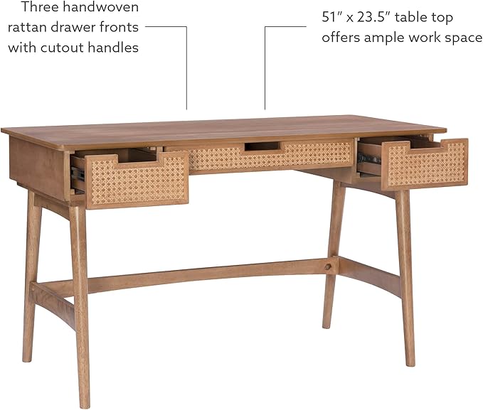 Linon Natural Dutton Wood and Rattan Desk