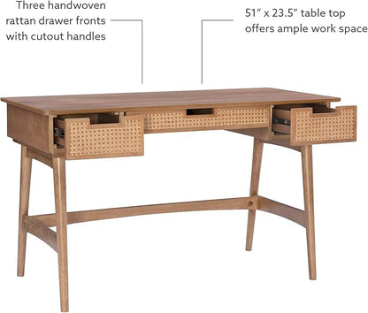 Linon Natural Dutton Wood and Rattan Desk