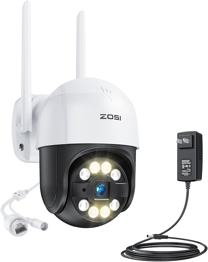 ZOSI C289 2K Pan/Tilt WiFi Add On Camera, 3MP Plug-in Outdoor PT Security Camera, Night Vision, Human Detection, 2 Way Audio, Smart Light Siren, Only Work 2K WiFi NVR System(ZR08RP,ZR08LL)