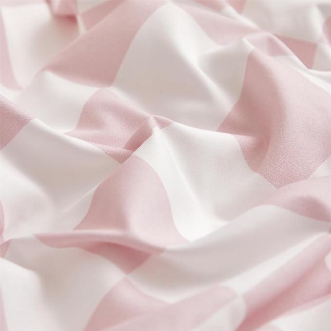 Pink Grid Comforter Set Queen Pink Plaid Bedding Set Women Pink and White Checkered Bed Comforter Set Girls Breathable Blanket Set Women Durable Bedding Comforter Set Queen