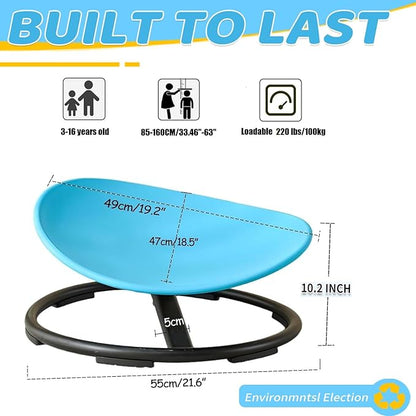 Sensory Spinning Chair for Kids, Autistic Childs Swivel Chair, Sit and Spin Toy, Training Body Coordination, Metal Base Non-Slip Indoor and Outdoor Activity Spins Toys (Round-Blue)