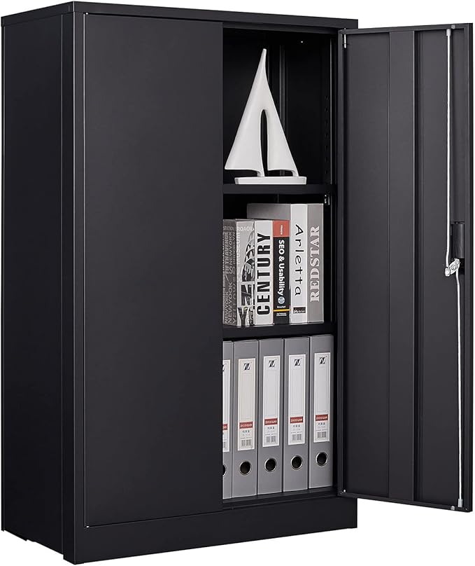 41.97" Metal Storage Doors and Adjustable Shelf,Folding Filing Cabinets w/Solid Steel Tube Locking Shaft,for Home Office,School,Garage,Black