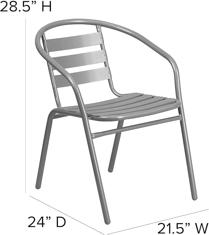 Flash Furniture Lila 31.5'' Square Glass Table with 4 Metal Aluminum Slat Stack Chairs, Silver