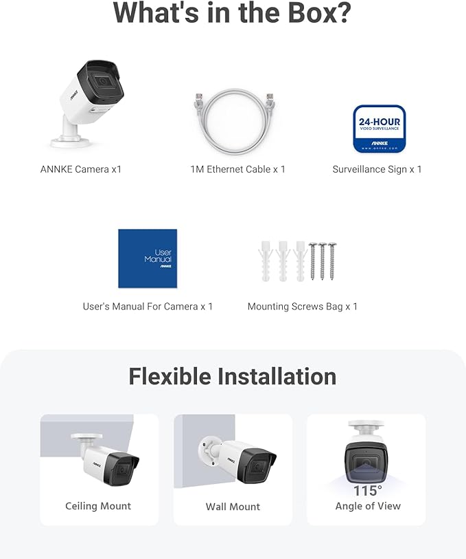 ANNKE C500-5MP Outdoor PoE Security IP Camera with Mic/Audio, 2.8mm Lens (116° FOV), 100 ft Night Vision, IP67 Waterproof, Smart Motion Alerts, RTSP, Surveillance Bullet Cam with SD Card Slot