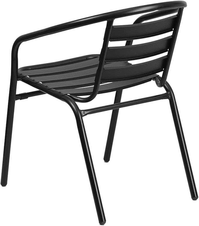 Flash Furniture 5-Piece Patio Dining Set with 31.5" Square Glass Metal Table and 4 Stackable Slat Back Chairs, Indoor/Outdoor Bistro Table and Chairs Set, Black