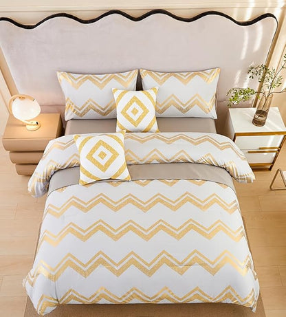 7PCS Gold and Grey Comforter Set,Gray Comforter Set Queen Size,Metallic Blush and Grey Bedding Set Queen,Bed in A Bag Queen for Teen Girls Women,Bedroom Decoration Queen 7Pcs