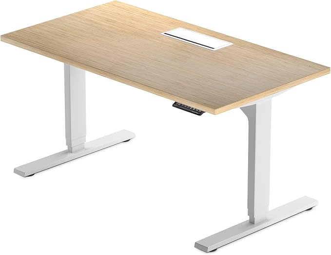 Standing desk with Bamboo top. Adjustable height desk 60"x30". Dual motor stand up motorized computer desks for home office