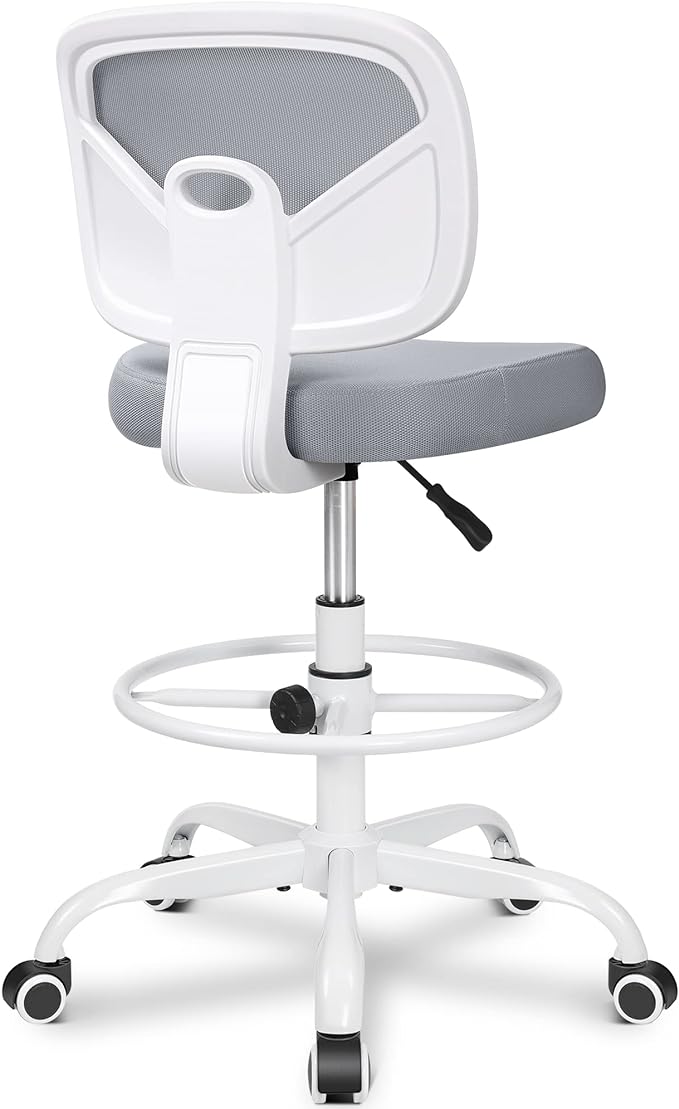Primy Office Drafting Chair Armless, Tall Office Desk Chair Adjustable Height and Footring, Mid-back Ergonomic Standing Desk Chair Mesh Rolling Tall Chair for Art Room, Office or Home(Gray)